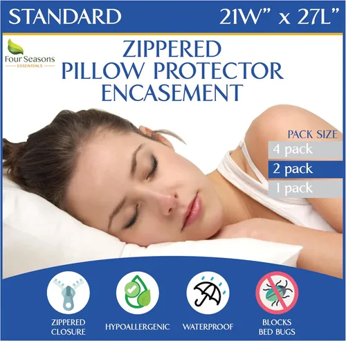 Protectores de almohada estándar (juego de 2) – Fundas de almohada impermeables con cremallera, hipoalergénicas, a prueba de polvo y alérgenos,