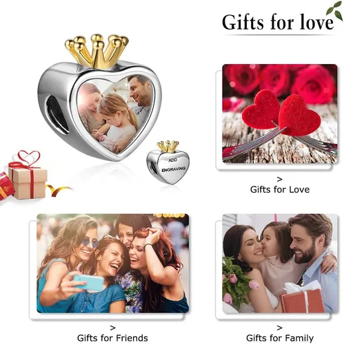 Miniatura 7 de Dije de foto personalizable, diseño de corazón con dije con tus seres queridos, para mujer, para regalo de madre e hija, para brazalete o collar