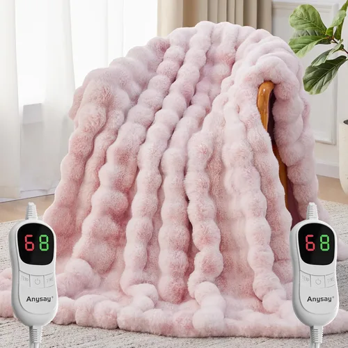Miniatura 17 de Anysay Manta térmica con 1/2/4/6/8 horas de apagado automático, 10 niveles de calor, 50 x 60 pulgadas, acogedora manta eléctrica de piel de conejo