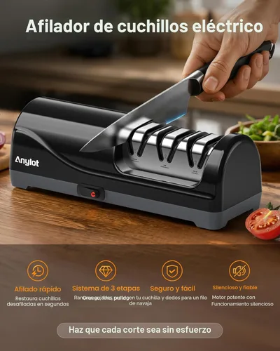 Miniatura 2 de Afilador de cuchillos eléctrico para cocina, afilador de cuchillos eléctrico de 3 etapas con abrasivos 100% de diamante, guía de ángulo de precisión