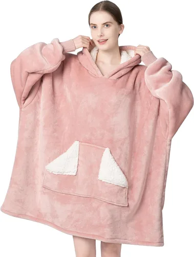 Miniatura 24 de Touchat - Manta con capucha portátil, sudadera con capucha de forro polar sherpa de gran tamaño con bolsillo gigante y mangas para adulto, regalo