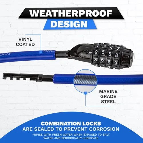 Miniatura 4 de DocksLocks Candado de cable de seguridad en espiral resistente a la intemperie (5 pies a 25 pies de longitud) con combinación reiniciable