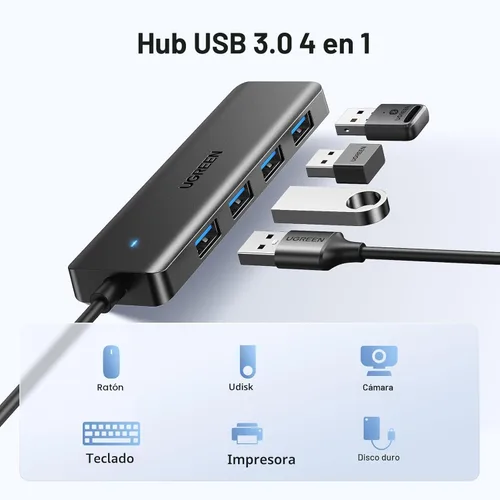 Miniatura 2 de UGREEN Hub USB 3.0, divisor de 4 puertos USB A ultradelgado expande USB para mouse, teclado, unidad flash, disco U, impresora compatible