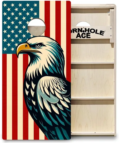Miniatura 9 de CornholeAce ACE PRO - Juego de tablas para cornhole con bandera americana, sin rebote, patas anchas triples, madera contrachapada de abedul báltico