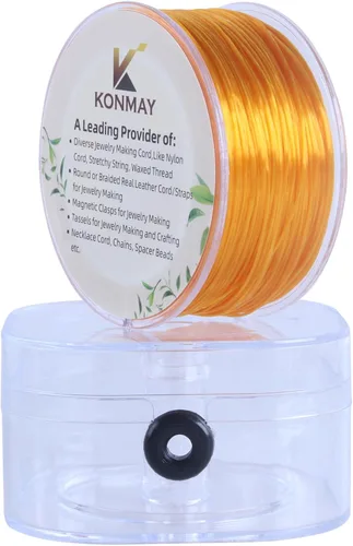 Miniatura 25 de KONMAY 1 Rollo de Cuerdas Planas Elásticas para Pulseras de 0.032 in con Estuche Organizador, 90 Yardas de Hilo Elástico de Cristal Negro para Hacer
