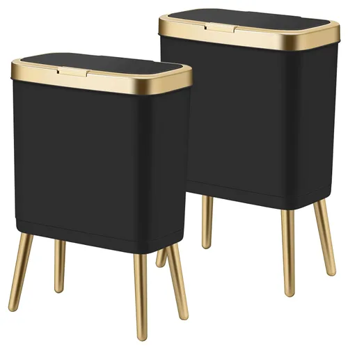 Miniatura 5 de Procade Paquete de 2 Basureros de Baño con Tapa, Cubo de Basura Moderno para Cocina, Cubo de Basura de 4 Galones con Borde Dorado, Cesta de Basura