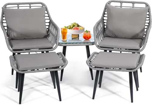 Miniatura 12 de KROFEM - Juego de 3 piezas de muebles de mimbre para patio estilo bistró, incluye 2 sillas de ratán y mesa con tapa de vidrio, ideal para porche