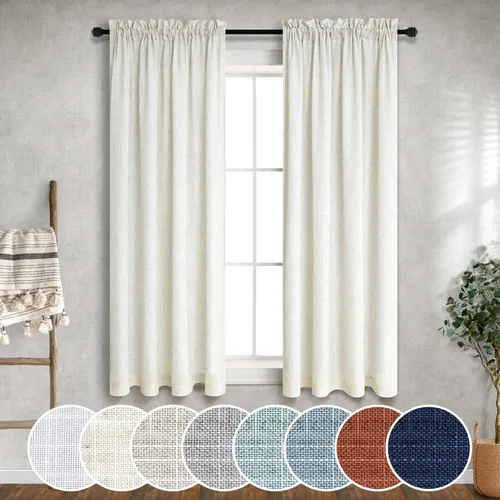 Miniatura 68 de Cortinas blancas puras de 38 pulgadas de ancho para dormitorio, juego de 2 paneles de cortinas de privacidad con bolsillo para barra, cortinas