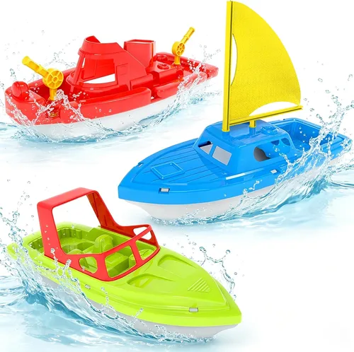 Miniatura 7 de Flota de botes de juguete para niños pequeños, botes acuáticos flotantes para piscina, baño y playa, juego de botes coloridos para niños de 3 a 5