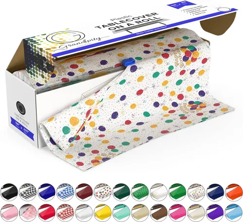 Miniatura 47 de Grandipity Rollo de mantel de plástico, 54 pulgadas x 100 pies, manteles de plástico verde para fiestas, desechables con caja de corte, mantel