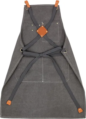 Miniatura 3 de Delantal de herramientas multifuncional para hombre, delantal de lona con múltiples bolsillos, soldadura, delantal de trabajo de carpintería, Gris