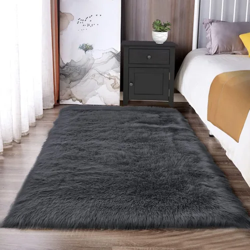 Miniatura 14 de Latepis - Tapete rectangular de piel sintética tipo lana de oveja suave, esponjosa y lavable para sala de estar, dormitorio, sala de juegos o Blanco