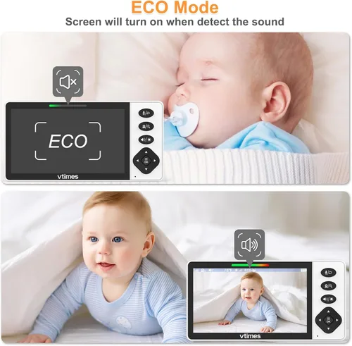 Miniatura 5 de VTimes - Monitor de bebé con cámara y audio, pantalla HD de 720P de 5.5 pulgadas, monitor de video sin WiFi, modo VOX, panorámica/inclinación/zoom