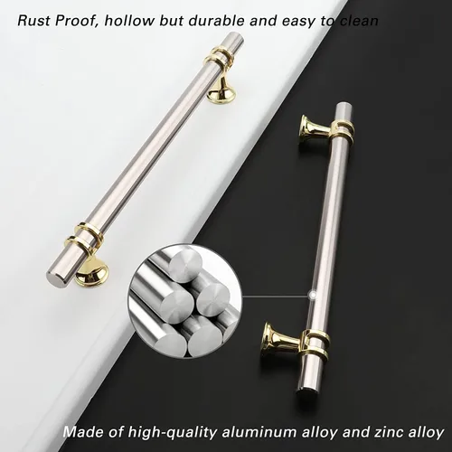 Miniatura 2 de Paquete de 5 Tiradores de Gabinetes de Cocina Níquel Cepillado y Oro Tiradores de Gabinetes 3-3/4 Pulgadas Tiradores Plateado Oro para Tocador Baño