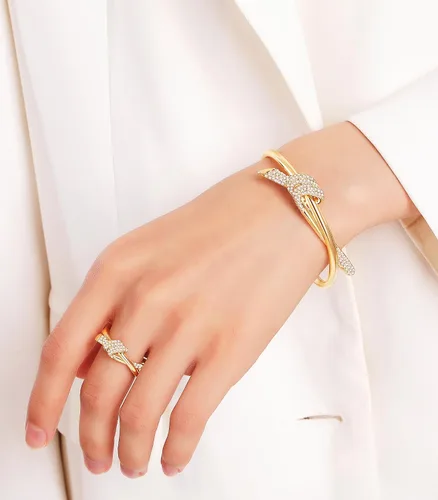 Miniatura 2 de RIMAYZI Pulsera chapada en oro de 14 quilates para mujer, pulsera de 2 pulgadas, apertura de nudo, anillo de oro ajustable, 2