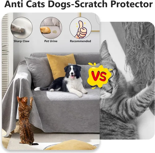 Miniatura 2 de STACYPIK Funda de sofá gris impermeable para perros, funda de sofá antideslizante para sofá de 3 cojines, funda seccional lavable para forma de L