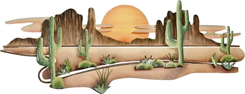 Arte de pared de metal con cactus del desierto del suroeste, escultura de paisaje de atardecer rústico horizontal para decoración del hogar del