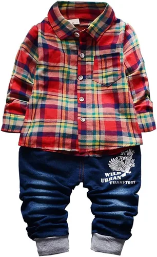 Miniatura 4 de Yao 9M-5T Primavera Otoño Bebé Niños 3pcs Ropa Conjunto Camisa Algodón Jeans Chaleco Denim