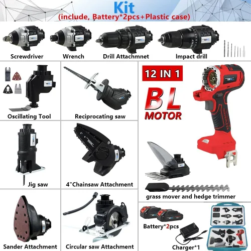 Miniatura 2 de NEWONE Juego de herramientas de 12 piezas 18V MAX MATRIX Kit combinado de herramientas eléctricas con taladro, con 2 baterías de 2.0Ah y cargador