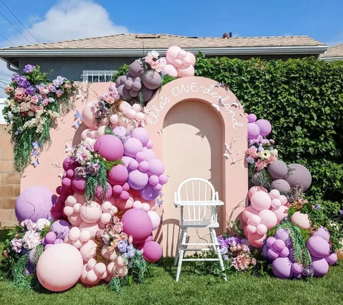 Miniatura 7 de Guirnalda de globos de color morado y rosa, globos de doble relleno de lavanda lila, globos pastel de diferentes tamaños, kit de arco de globos