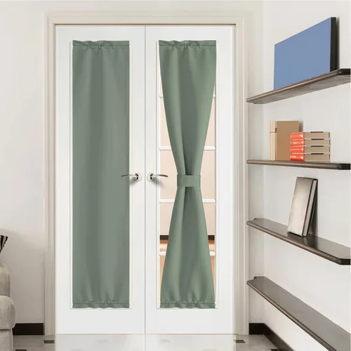 Miniatura 367 de NICETOWN Cortinas opacas unicolor con aislamiento térmico para puerta francesa, granja, oscurecimiento de habitación, puertas y ventanas de Marrón