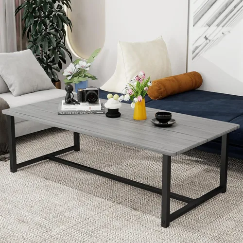 Miniatura 3 de Mesa de centro rectangular de granja para sala de estar, mesa de madera con marco de metal, diseño moderno de mediados de siglo, fácil montaje, mesa