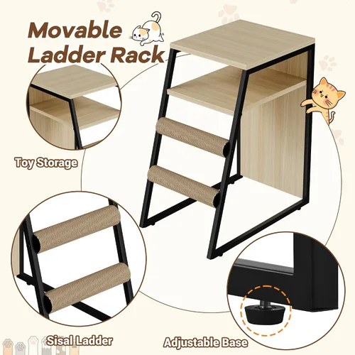 Miniatura 5 de Caja de arena para gatos para 2 gatos y puertas, casa doble para gatos con espacio de almacenamiento, casa de juegos para gatos con hamaca y puerta