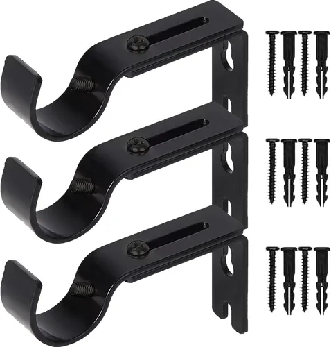 Miniatura 10 de Soportes de barra de cortina de alta calidad, paquete de 2 soportes de pared ajustables, soportes para barra de cortina para barra de 1 pulgada Negro