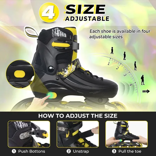 Miniatura 3 de MammyGol Patines en línea ajustables para niños, jóvenes y adultos, todas las ruedas se iluminan, patines de ruedas con cuchillas para interiores