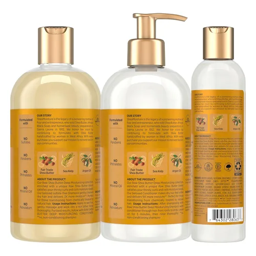 Miniatura 2 de SheaMoisture Cuidado del cabello hidratante profundo, 3 unidades de manteca de karité cruda para cabello rizado, seco y dañado, sin sulfato, champú