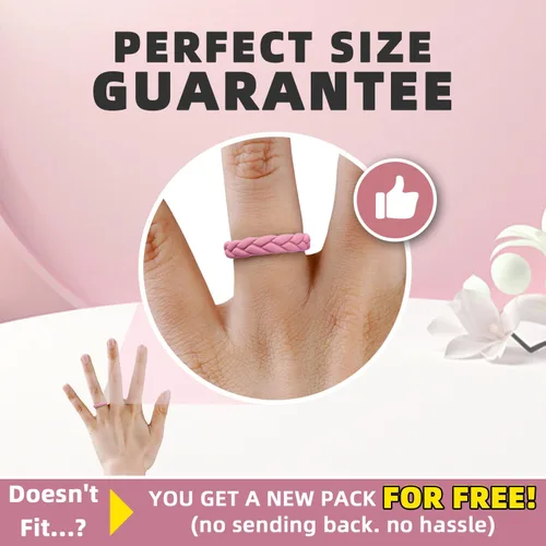 Miniatura 81 de Egnaro Anillos de boda de silicona para ella, conjuntos de novia de goma para mujer, bandas finas, diseño trenzado de hojas apilables con ranuras