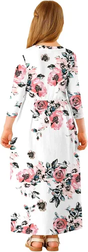 Miniatura 5 de 21KIDS Vestido largo floral de manga larga 3/4 con bolsillos para niñas de 6 a 12 años