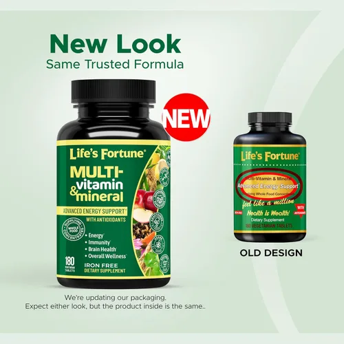 Miniatura 2 de Life’s Fortune multi vitamínico y mineral, fuente de energía natural que suministra concentrados de alimentos enteros, 180 pastillas