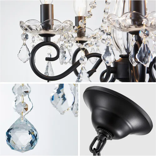 Miniatura 6 de ANJIADENGSHI Candelabro pequeño de cristal, moderno candelabro negro para comedor, mini lámpara colgante de cristal para dormitorio, lámpara