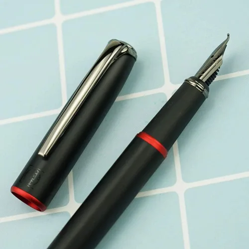 Miniatura 3 de erofa Picasso 916 - Pluma estilográfica de anillo negro y rojo mate con caja de regalo, punta doblada gris oscuro