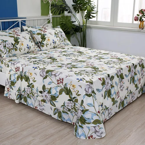 Miniatura 8 de FADFAY Sábanas florales Shabby tamaño King, 100% algodón, 600 hilos, flores blancas y hojas verdes, ropa de cama vintage con estampado botánico