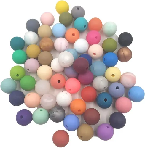 Cuentas de perlas de silicona focales para bolígrafo, 100 cuentas redondas de silicona sueltas de 0.59 pulgadas a granel para llavero, mamá mujer,