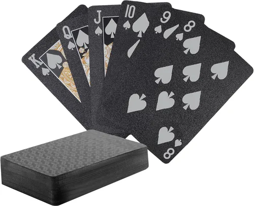 Miniatura 9 de 10 Paquetes de Cartas de Juego - 5 Negras 5 Doradas HD, 54 Cartas de Póquer Estándar de Plástico Impermeable para Fiestas Familiares naipes de oro