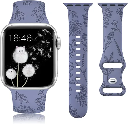Miniatura 9 de Minyee - Correa floral grabada compatible con Apple Watch de 41mm 40mm 38mm 42mm 44mm 45mm 46mm 49mm para mujeres, correa deportiva de silicona Luz