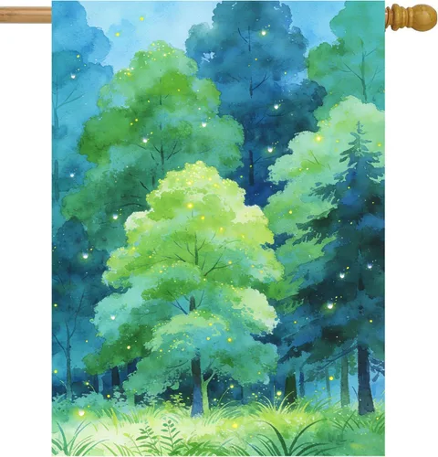 Miniatura 18 de Bandera de jardín de otoño con diseño de cuentos de hadas de fantasía, árbol, puesta de sol, mariposas, hierba, 12 x 18 pulgadas, pequeña, vertical