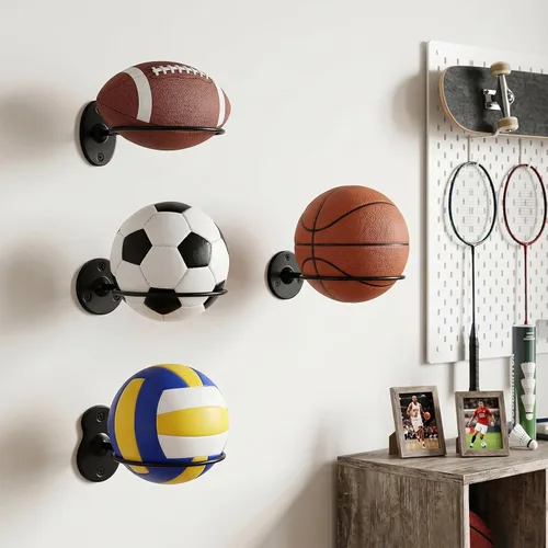 Miniatura 9 de Soporte de pared para baloncesto, soporte de bola de metal de 7 pulgadas de diámetro, almacenamiento de pelotas para baloncesto, fútbol, voleibol