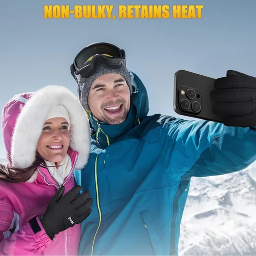 Miniatura 5 de ihuan Guantes de esquí impermeables, guantes de nieve de invierno, clima frío para mujeres y hombres, pantalla táctil térmica cálida, motocicleta