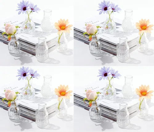 Miniatura 19 de Juego de 12 jarrones de cristal con brocha, jarrones de cristal para centros de mesa lindos, mini jarrón transparente a granel para decoraciones