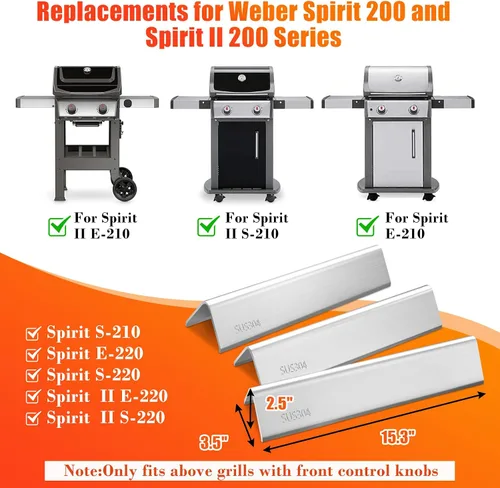 Miniatura 2 de 7635 Barras aromatizantes SUS304 de 15.3 pulgadas para Weber Spirit I y II 200 Series - E210, S210, E220, S220 con perillas de control frontal