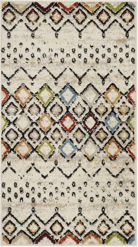 SAFAVIEH Amsterdam Collection - Alfombra de acento de 2'3" x 4', color marfil y multicolor, diseño bohemio marroquí, no desprende pelusa y de fácil