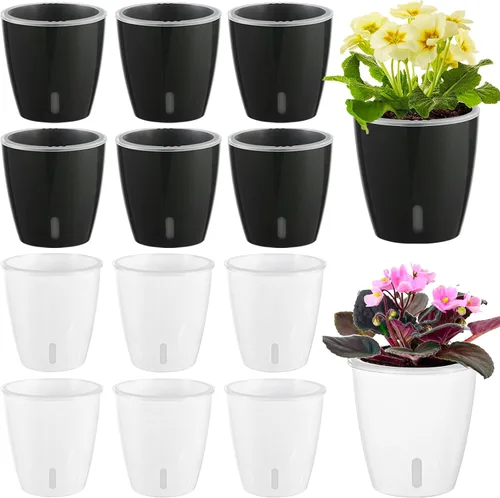 Miniatura 12 de Macetas de riego automático para plantas de interior, paquete de 16 macetas de riego automático con orificios de drenaje, macetas pequeñas
