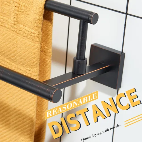 Miniatura 5 de KOKOSIRI Toalleros de baño de 24 pulgadas, soporte para toallas de baño de bronce aceitado, estantes de acero inoxidable montado en la pared