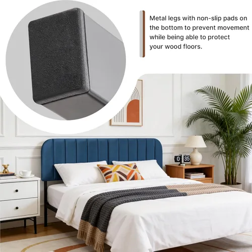 Miniatura 3 de Upholstered Headboard Adjustable Height Queen/King Headboard Velvet Tufted Modern Headboards Easy Assemble Channel Stitched Headboard(Azure Queen)