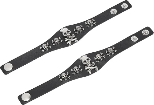 Miniatura 7 de Pulsera de calavera punk, brazalete de esqueleto de piel sintética para fiestas de Halloween, color negro
