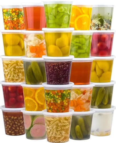 Miniatura 8 de Dealusy Juego de 50 recipientes deli de 8 onzas con tapas, cuencos de plástico para llevar a prueba de fugas sin BPA, recipientes de almacenamiento